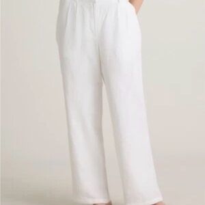 White Wide-Leg  %100 Linen  trouser Pants